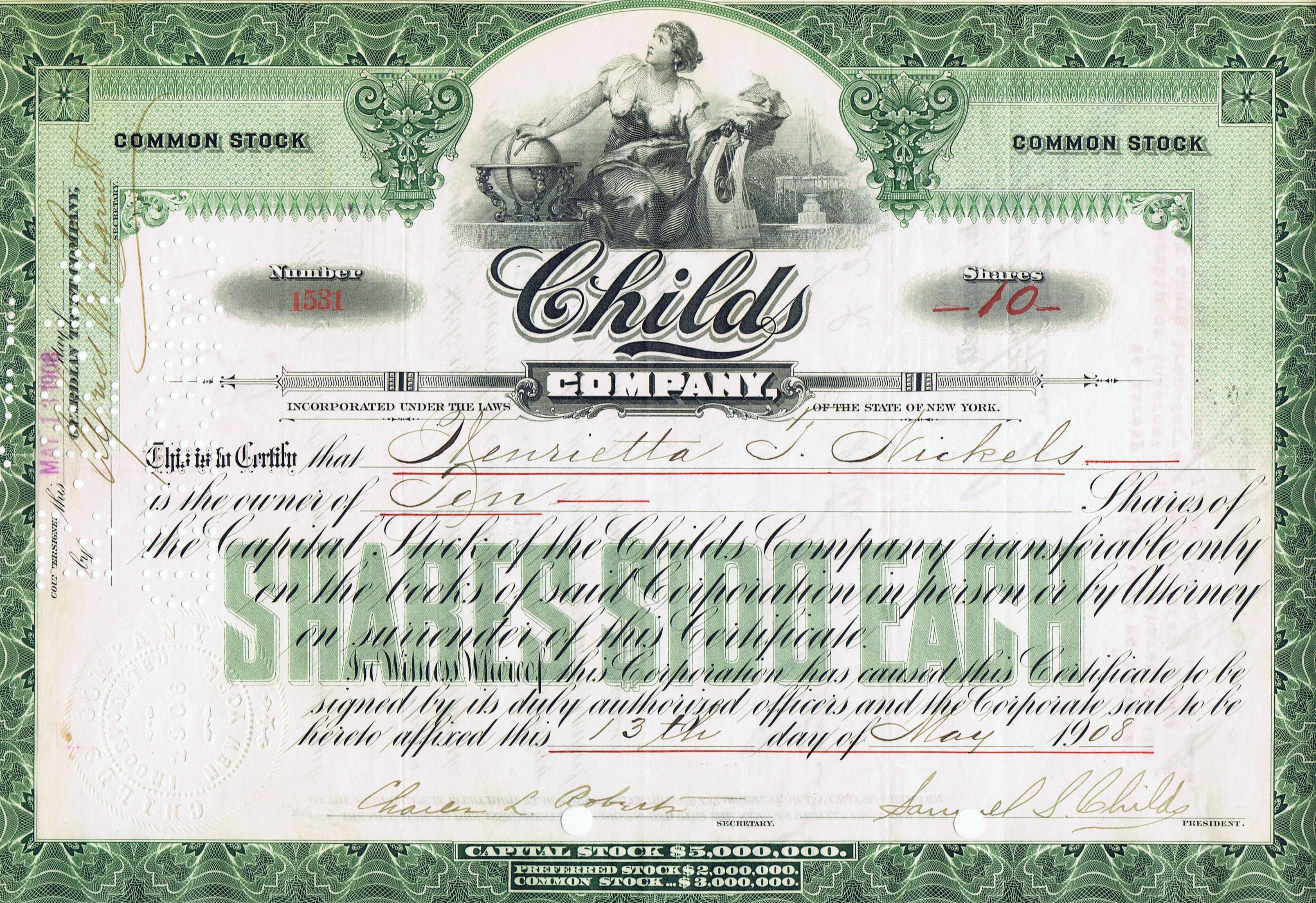 Childs_Company_Stock_Certificate_19081